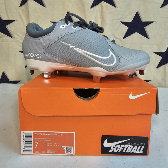 Nike Softball Hyperdiamond 4 Elite - Women Size 7 - Wolf Grey White Cool Grey - Picture 3 of 8